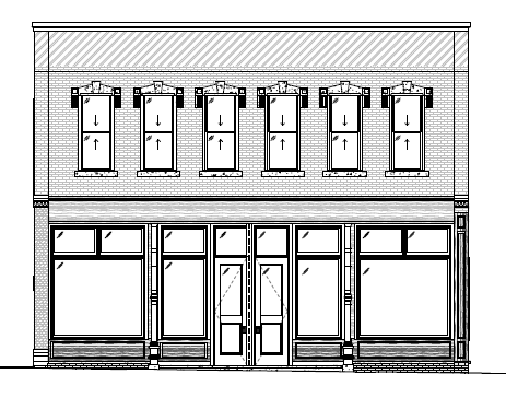 Architectural elevation of the restored historic storefront at 1604 6th Ave